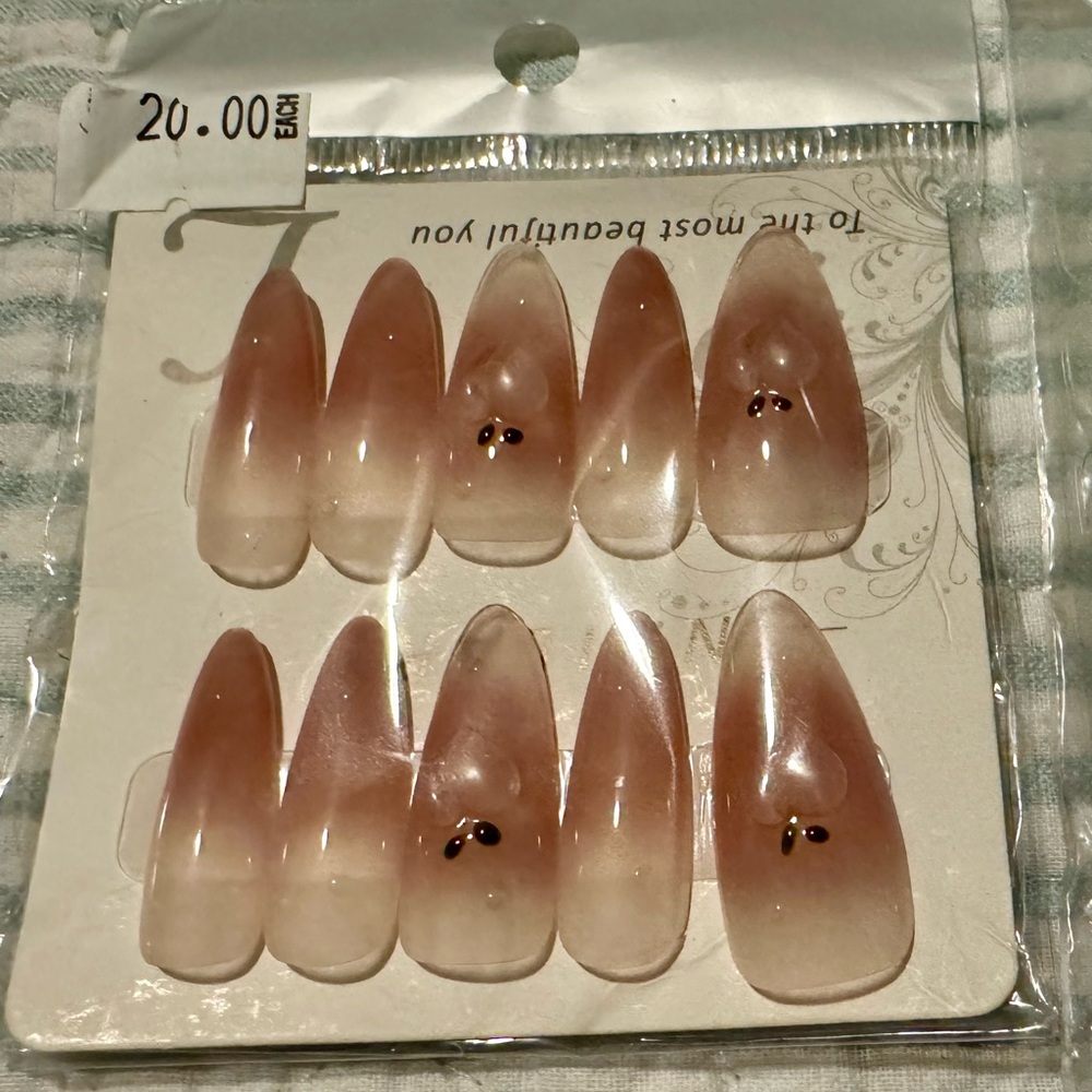 Ombre Nude Press-On Nails with Tiny Gold Accents